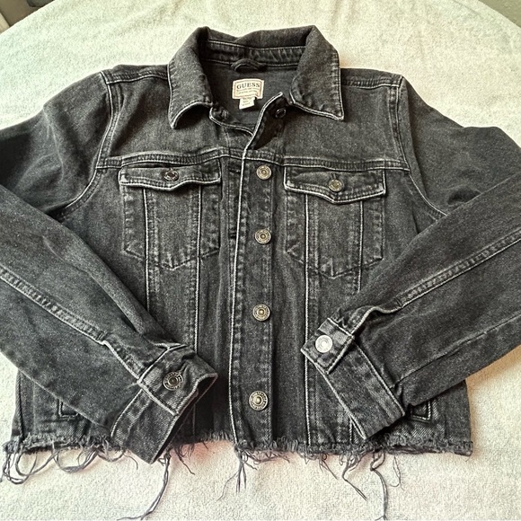 GUESS Women's Charcoal Denim Jacket - Picture 1 of 8